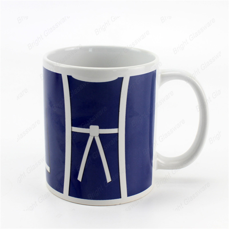 Diseño de calcomanía personalizada Logotipo azul liso Sublimación taza de café de cerámica