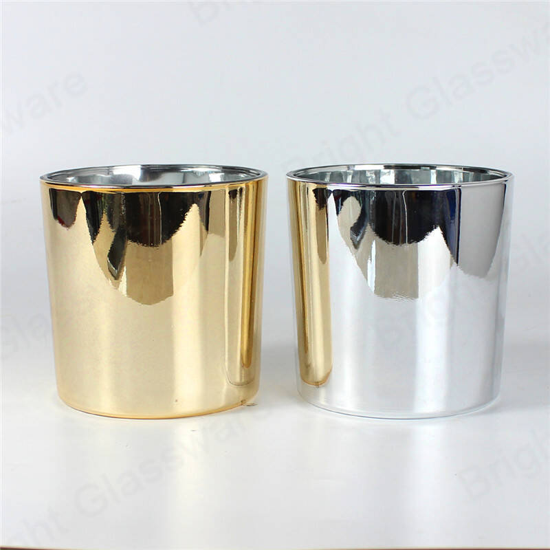 Recipientes de velas de vidrio de cilindro de plata dorada de latón al por mayor para hacer velas