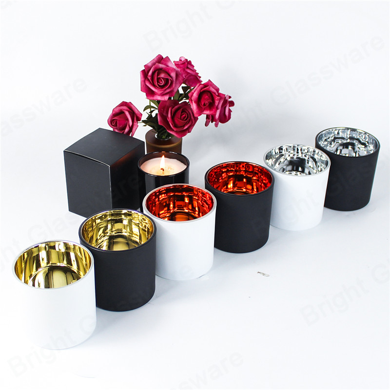 14oz porte-bougies en verre noir mat placage intérieur or rose blanc givré pots de bougies