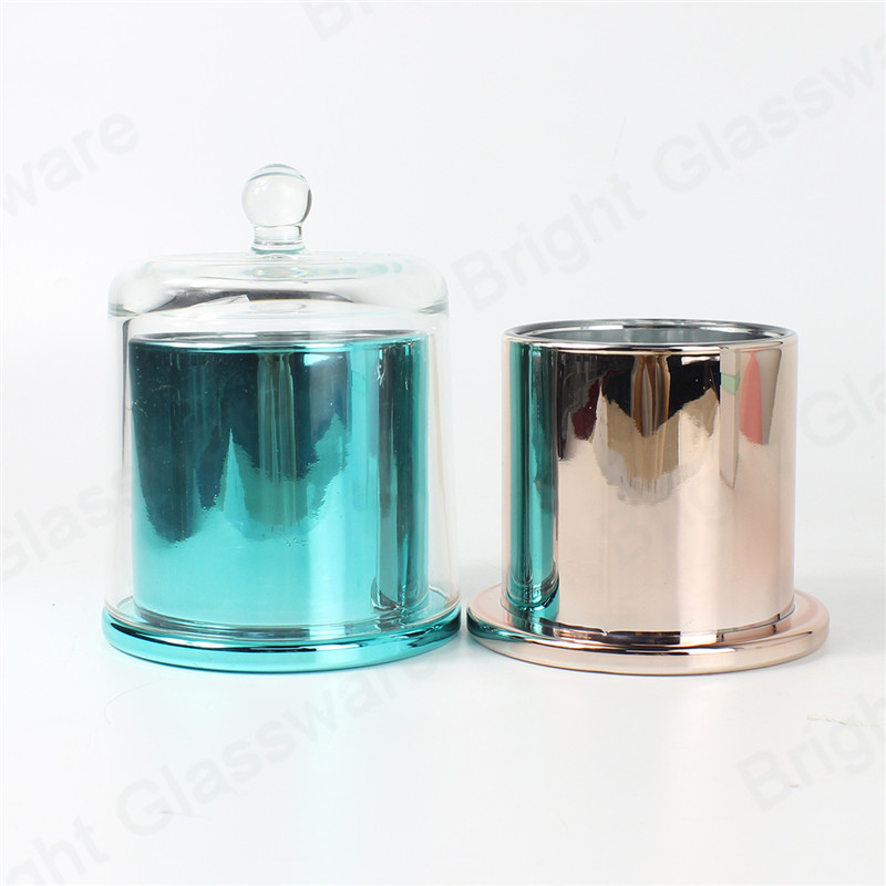 Luxe Grand Verre Bougie en verre Couvercle de dôme Pot de bougie en or rose bleu avec couvercle en verre
