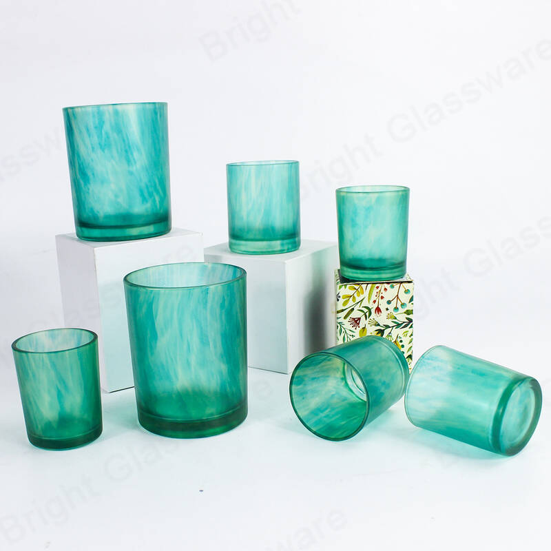 Pintura de frascos de velas azules Vaso recto de vela de vidrio para decoración navideña