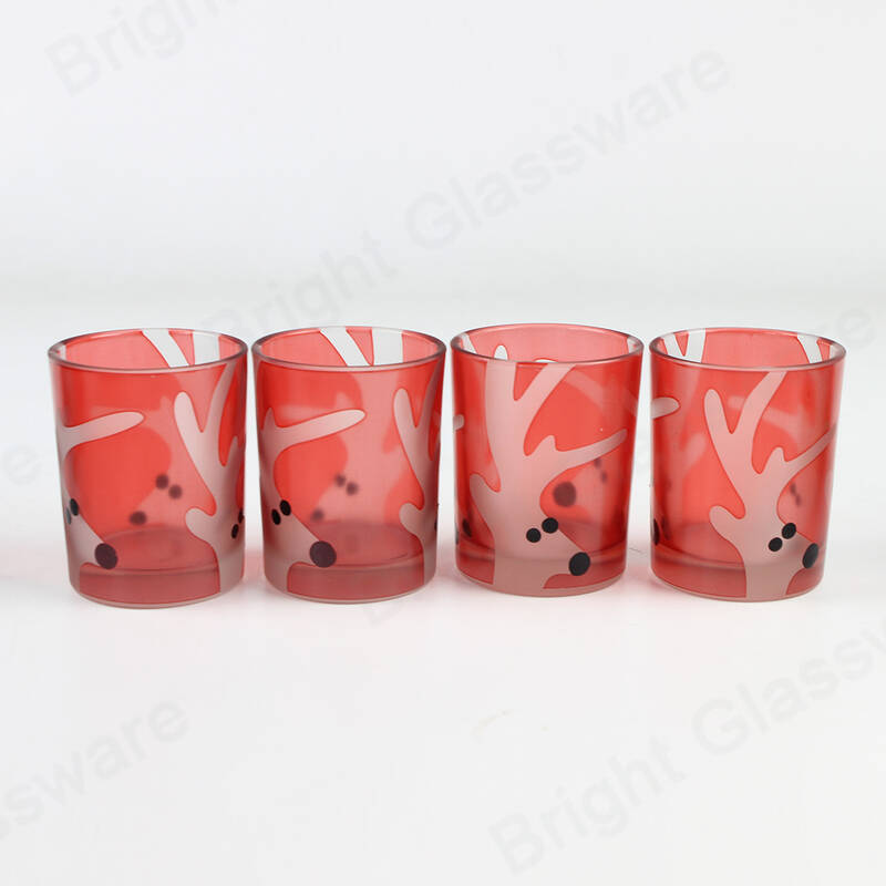 4pcs couleur rose mini 3oz thé lumière cerf verre bougie pot pour la décoration de Noël