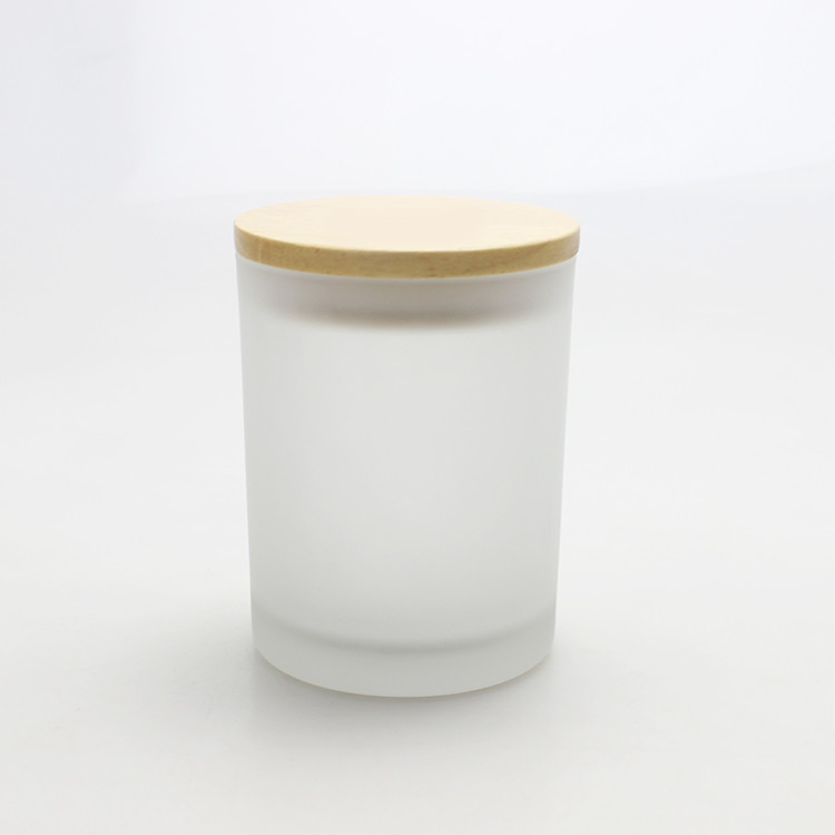 OEM 7oz Pillar Glass Frosted Candle Jar avec couvercle en bois en gros
