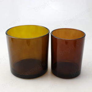 Vasos de velas de vidrio ámbar de 16 oz y 9 oz con tapa de metal negro o tapa de madera para hacer velas