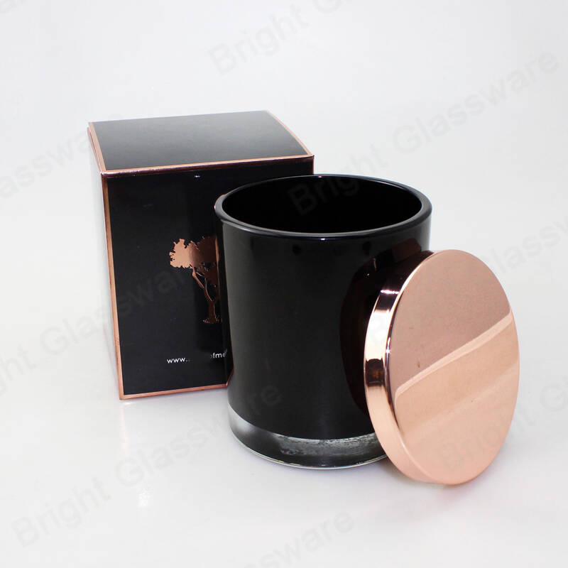 Boîte à bougies noire de luxe Emballage bocaux de bougies en verre avec couvercle en métal