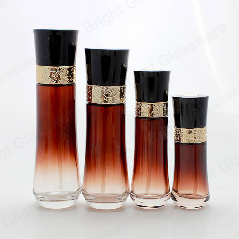 Venta al por mayor 150ml 120ml 100ml 50ml Brown Lotion Pump Glass Bottle Set Cosmetic Packaging