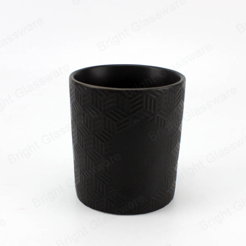 Cilindro decorativo personalizado Geo Cut vasijas vacías de velas de cerámica negra para hacer velas