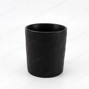 Custom Cylinder Decorative Geo Cut Vide Noir Ceramic Candle Vessels pour faire des bougies