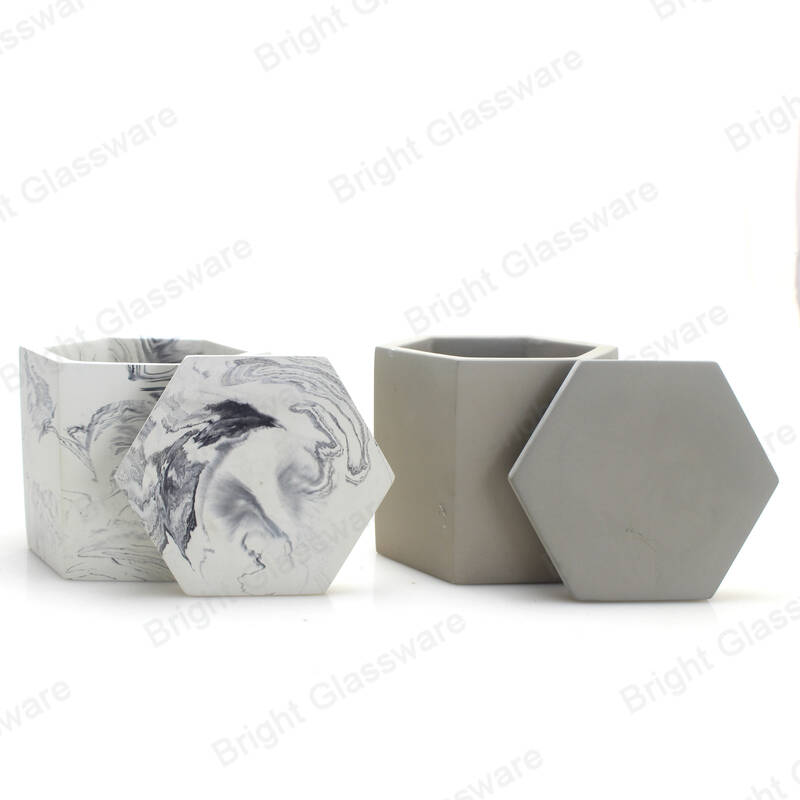 Marbling Decorative Concrete Hexagon Candle Holder With Lid