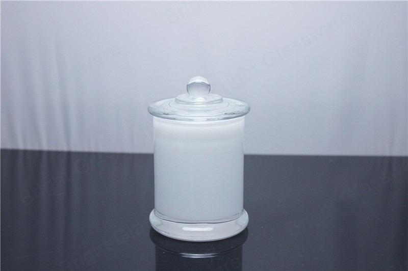 Pots de bougies blancs opaques à base moyenne vides avec couvercle à bouton