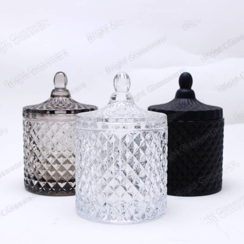 Décoration moderne en verre Pots de bougies géométriques avec couvercle