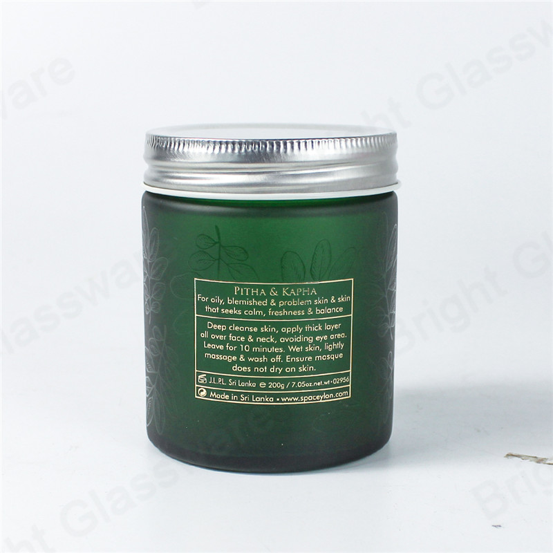 Tarro cosmético de vidrio verde de 16 oz de lados rectos con tapa de aluminio