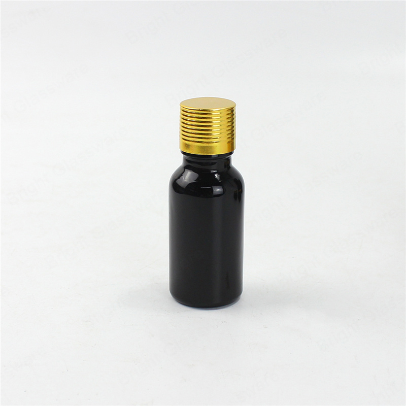 زجاجات الزيت العطري الزجاجية السوداء مع غطاء برغي من الألومنيوم