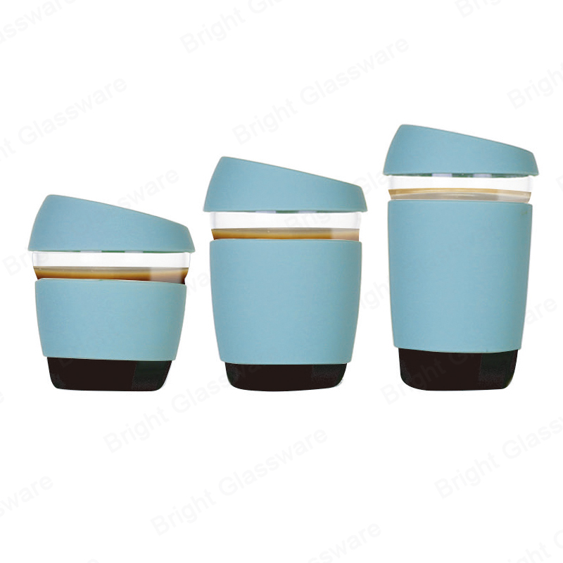 Ecológico 12oz / 350ml Travel Takeaway Pyrex Tea Mug Taza de café de vidrio con tapa y manga de silicona