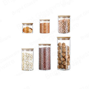 Vente en gros Premium Airtight High Borosilicate Glass Food Storage Jar avec couvercles en bambou