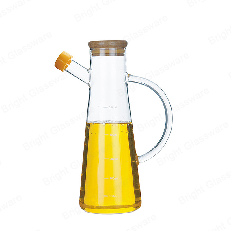 Household Vinegar Dispenser Pot High Borosilicate Glass Oil Can With Bamboo Lid 