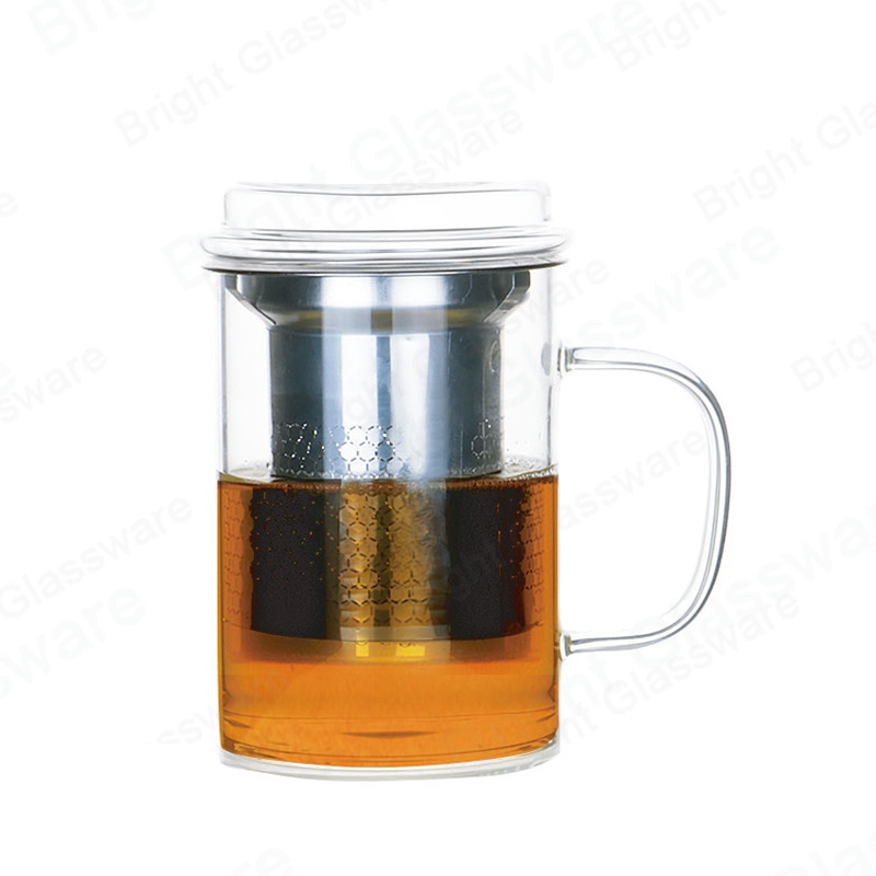 Tasse en verre borosilicaté transparent à paroi unique transparente à paroi unique 430ml avec passoire à thé