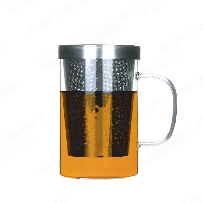 12oz taza de vidrio de 17oz con infusor borosilicato taza de té de vidrio con colador y tapa de acero inoxidable
