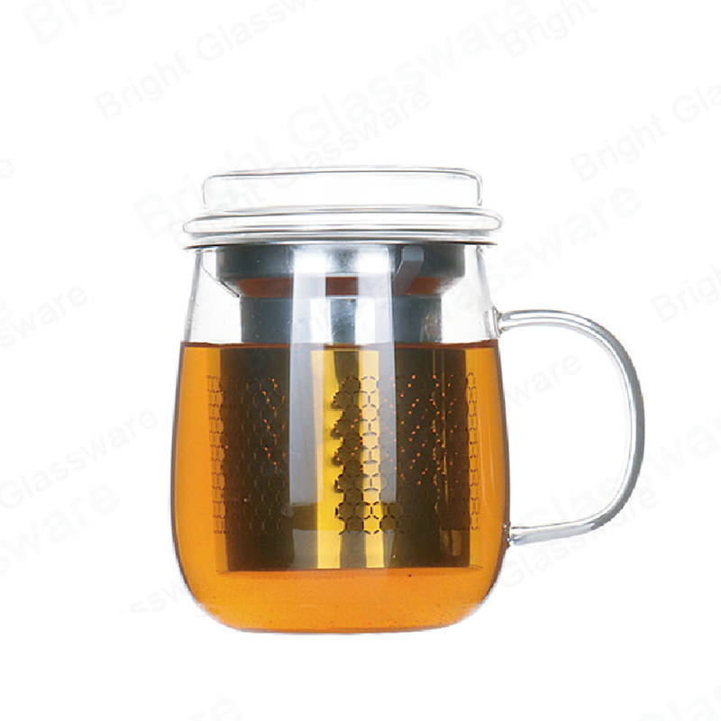450ml de tasse à thé en verre résistant à la chaleur borosilicate avec infuseur et couvercle