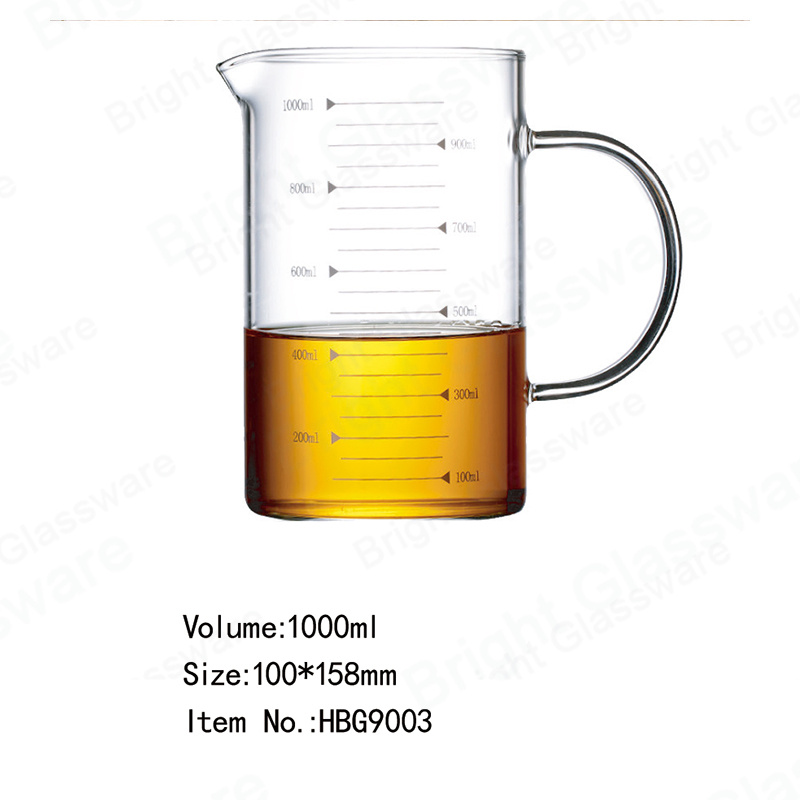 Gran capacidad 1000ml vidrio Pyrex borosilicato taza de medición con mango