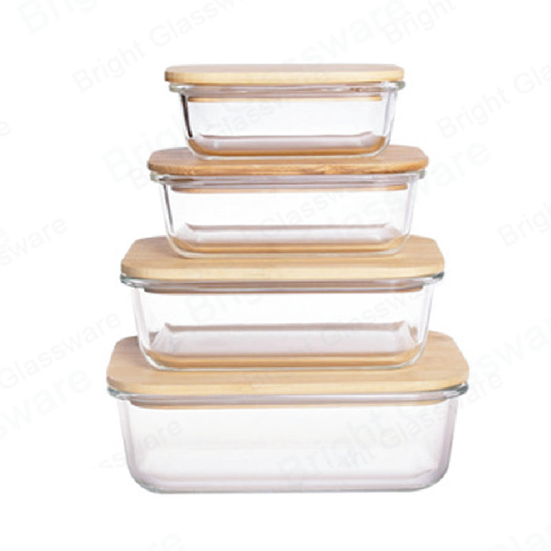 Rectángulo reciclado Pyrex Glass Meal Prep Box Borosilicato Glass Recipientes de almacenamiento de alimentos con tapas