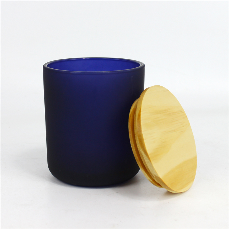 Décoration Votive Bleu Marine Bougie en verre pot avec couvercle en bois