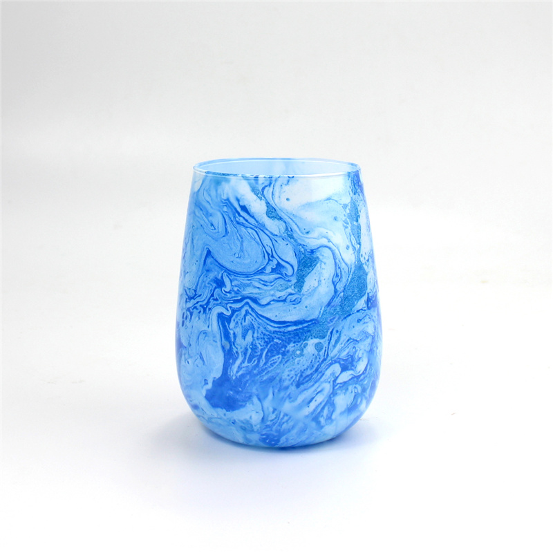Голубой мраморный стеклянный кувшин для свечей для украшения дома