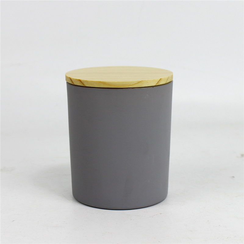 Décoration intérieure 10 oz Glass Matte Grey Candle Jars avec couvercle en bois
