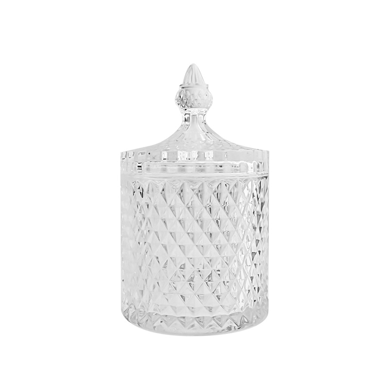 Estilo romano cristal de cristal cubierto de almacenamiento azúcar caramelo tarro de vidrio joyería jarra