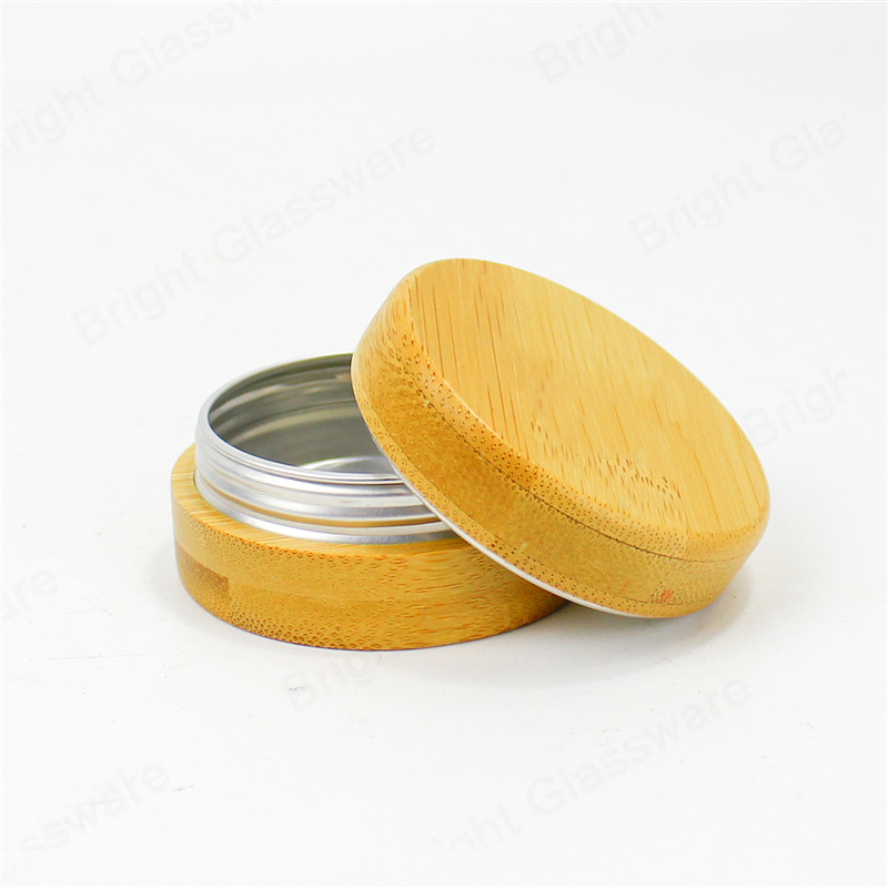 Baume à lèvres en étain métallique pot de crème pot cosmétique en aluminium vide avec couvercle en bambou