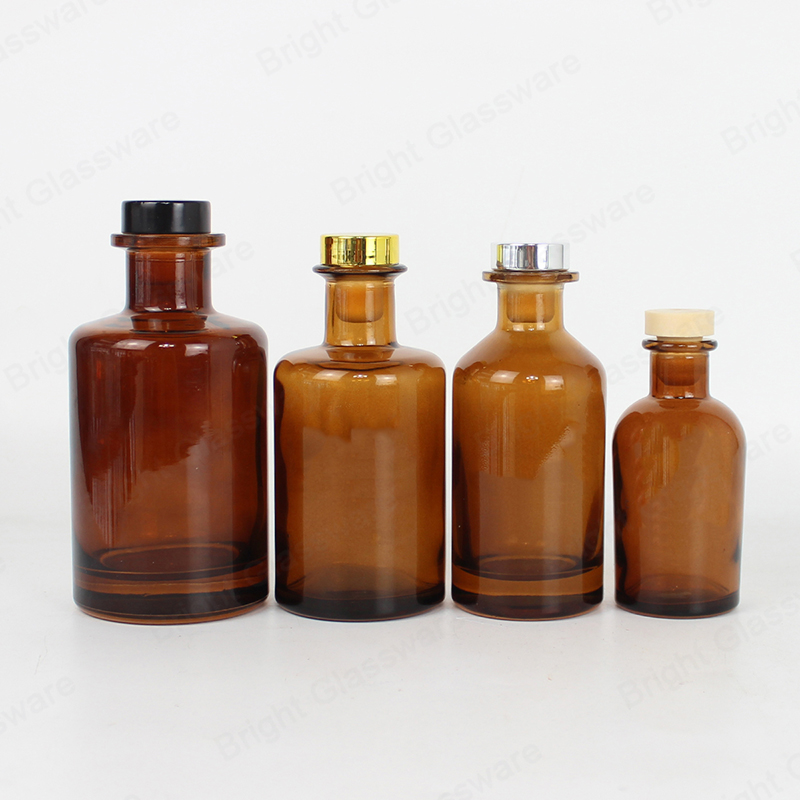 Fragancia aroma casero 250ml 200ml 150ml 100ml ámbar gran forma de vientre vaso botella difusora de láminas de cristal con corcho