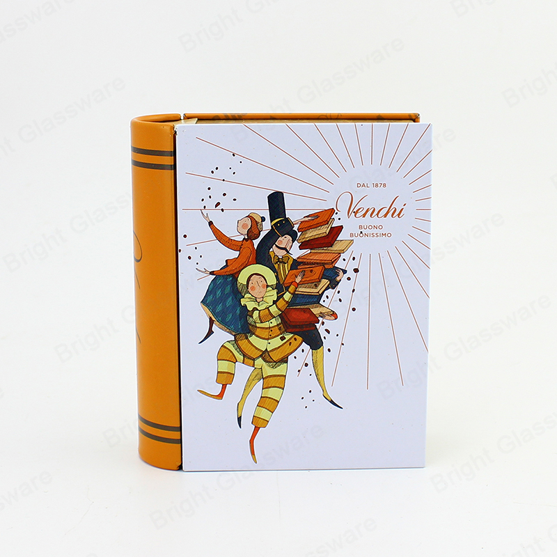 Forma de libro de Navidad Logotipo personalizado Impresión de cajas de lata de metal para regalo de dulces