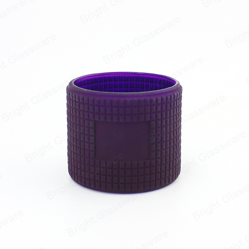 Оптовая уникальная пустая тиснение фиолетовой стеклянной банки для свечи