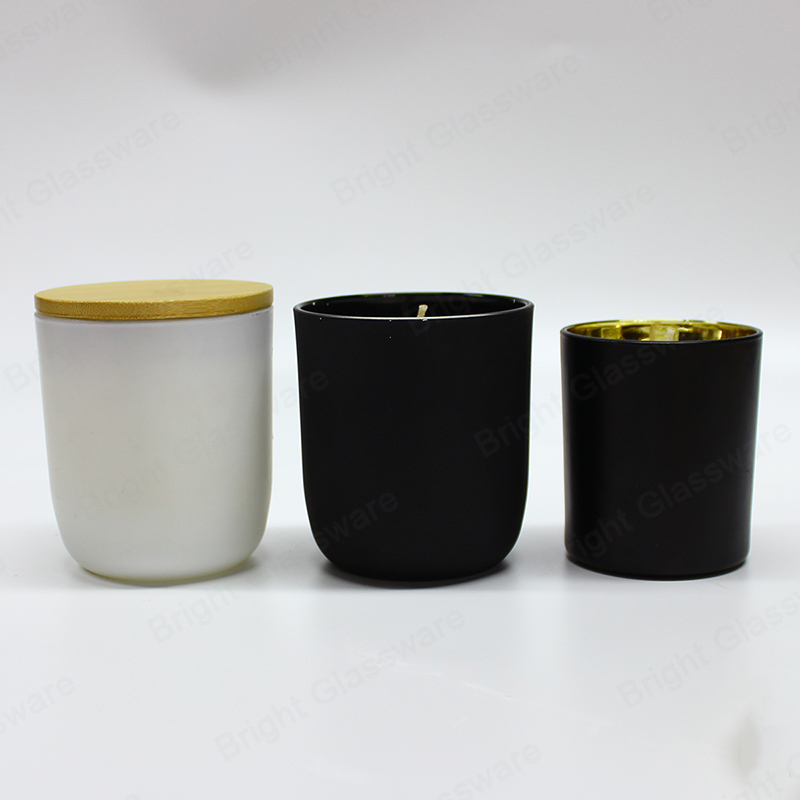 Blanco negro mate de fondo redondo frascos de velas de vidrio con tapas