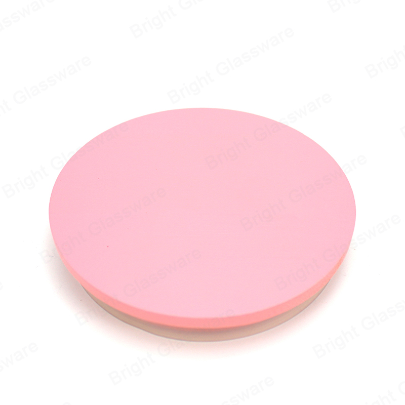 Оптовая продажа по индивидуальному заказу круглых розовых бамбуковых крышек для свечей с силиконовым кольцом