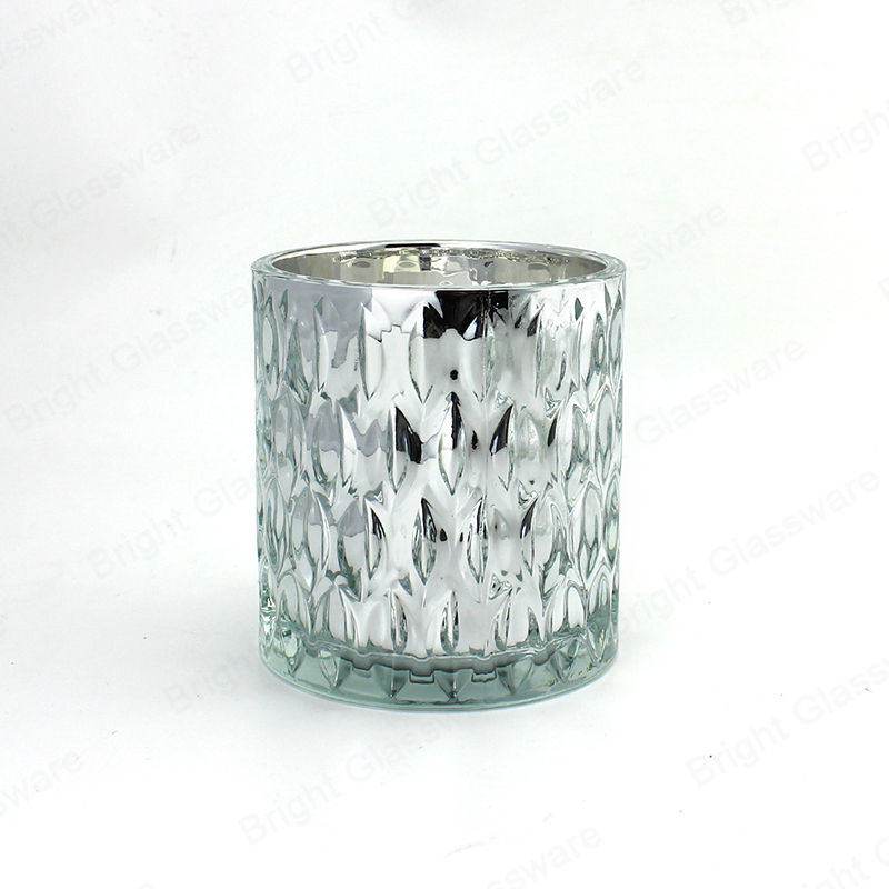 Tarros de velas de vidrio galvanizado holográfico de plata