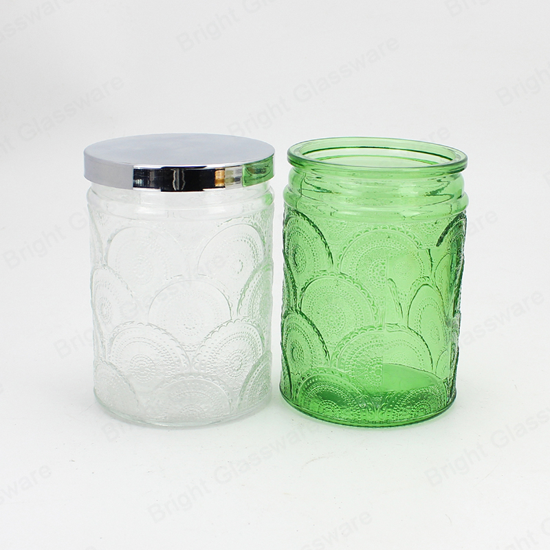 Frasco de vela brillante redonda con tapa de vidrio en relieve y etiqueta para hacer velas DIY Craft proveedor