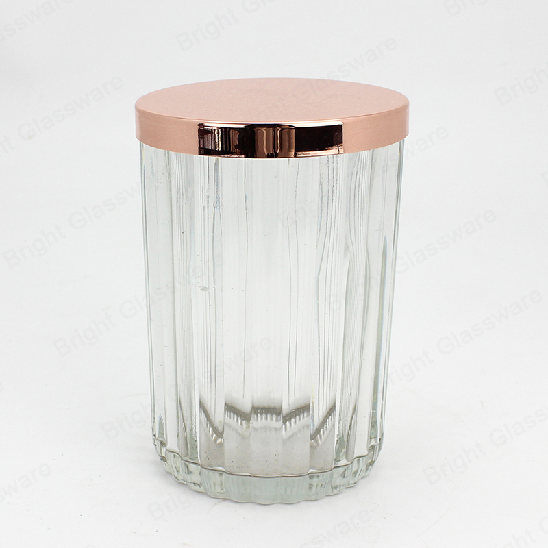 Tarros de velas decorativas 400ml Vasos de velas de vidrio rojo rayado con tapa de aleación de zinc