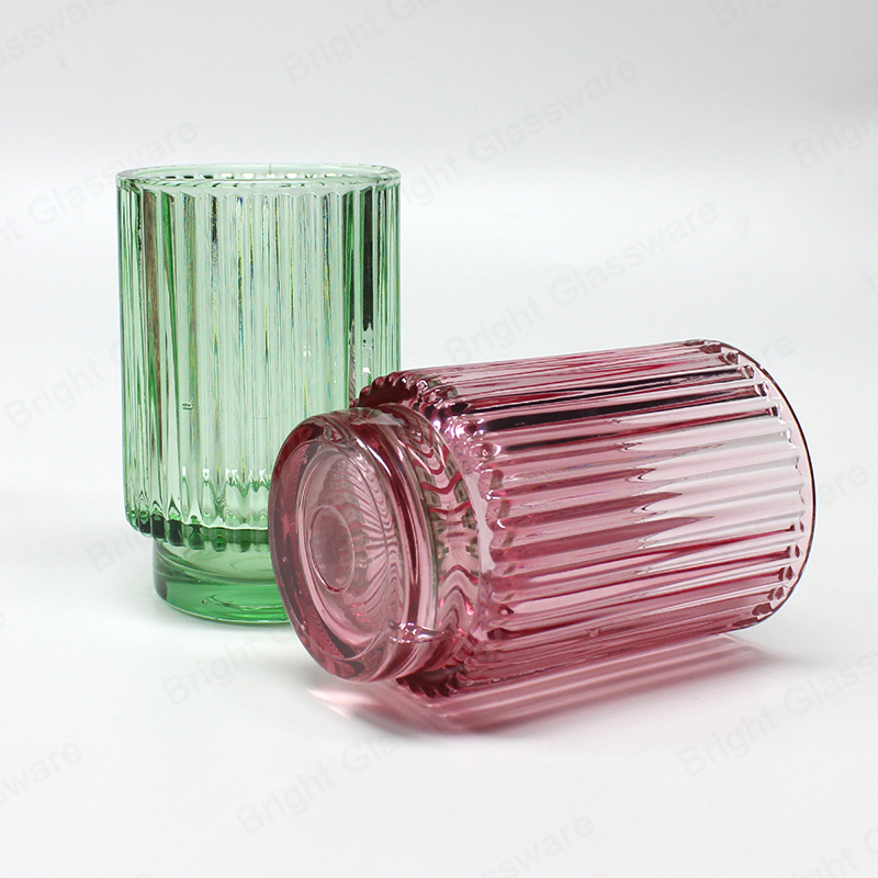 Vente en gros Stripe Red Pink Stripe Bougie Pots en verre avec base lourde