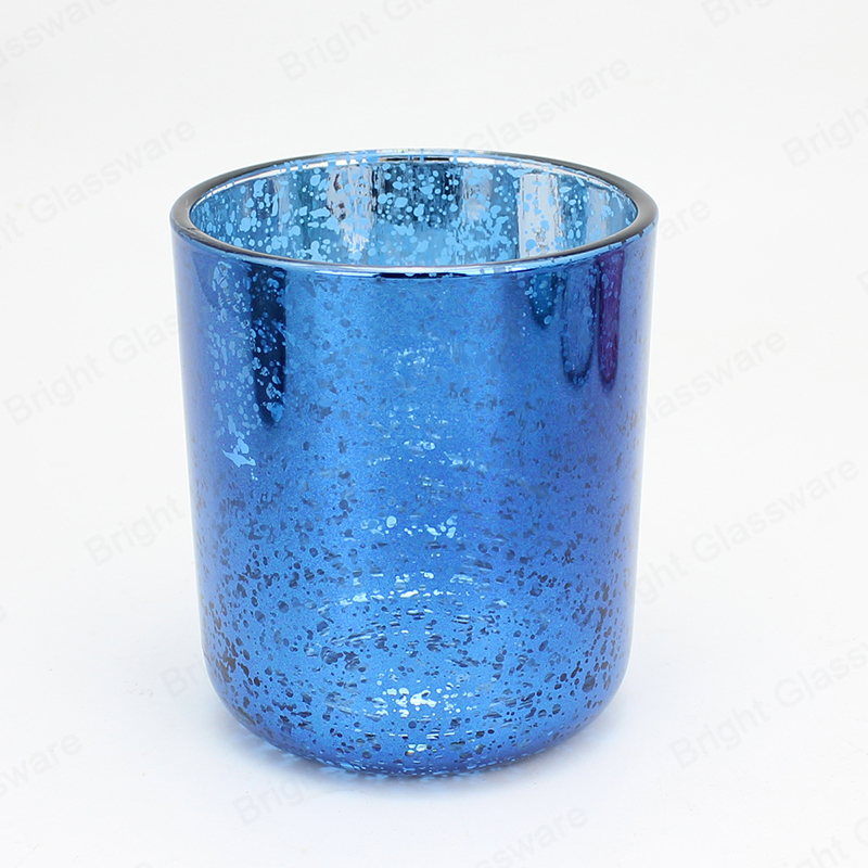 Nouveau pot de bougie en verre de galvanoplastie bleu à base incurvée pour la décoration de vacances