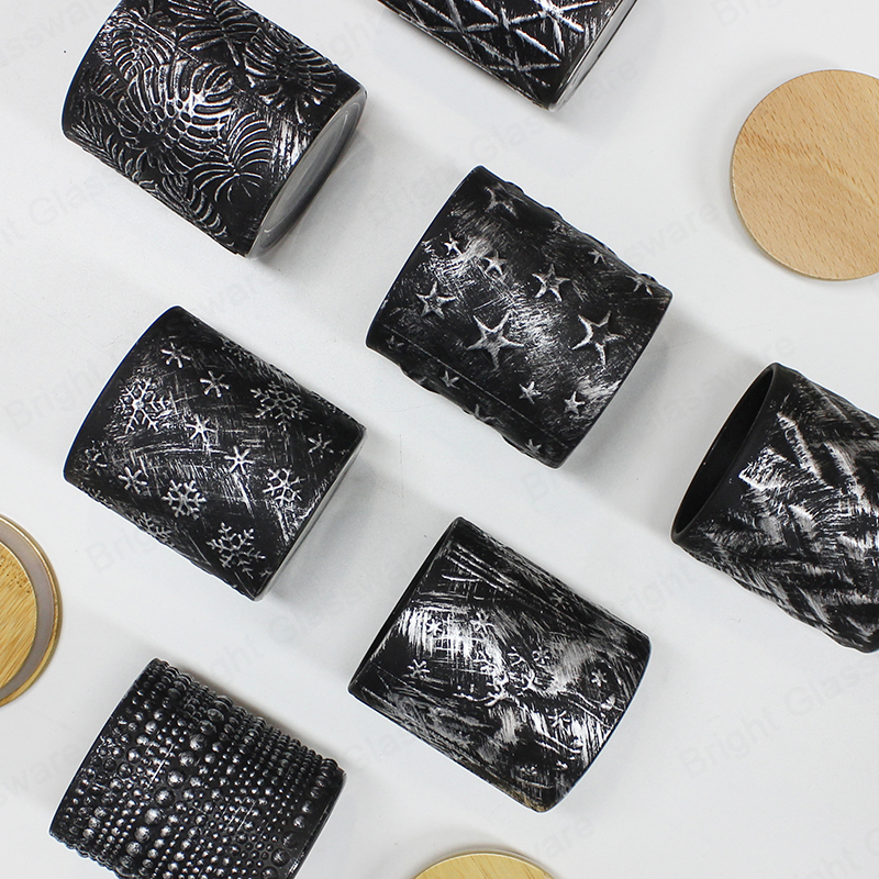 Pots de bougies en verre rétro noir personnalisables de taille moyenne avec divers motifs