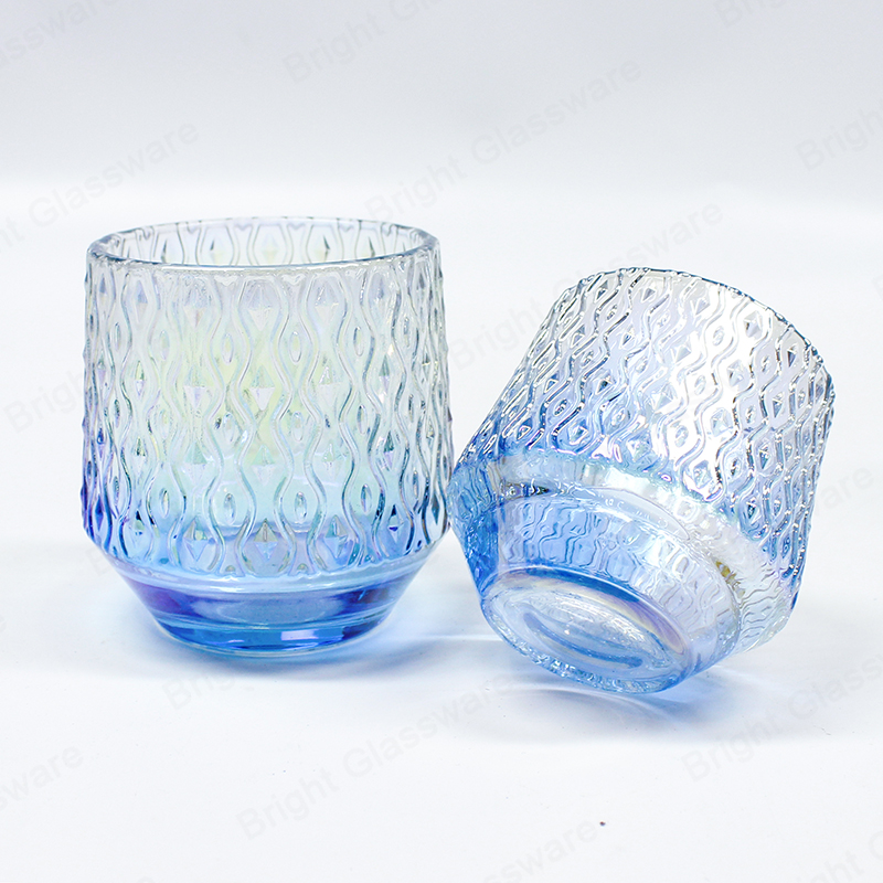 Vente en gros Unique Blue Stripe Round Bottom Custom Candle Jars Glass pour la fabrication de bougies
