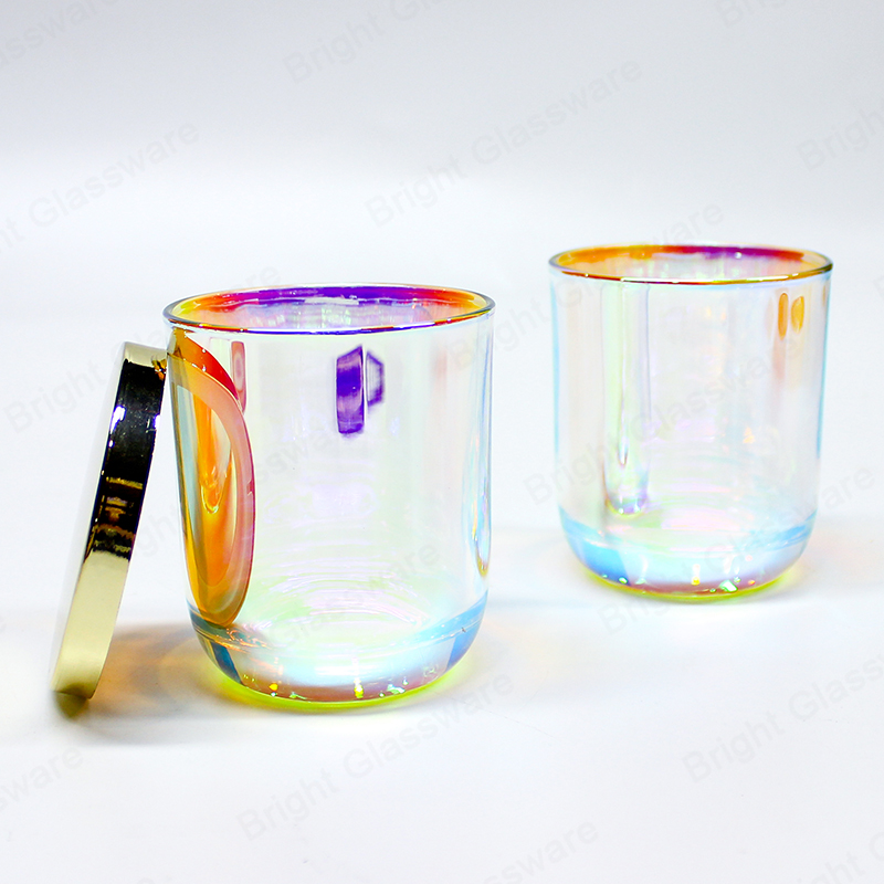 Frascos de velas personalizadas iridiscentes iridiscentes de base curva de tamaño pequeño con tapas