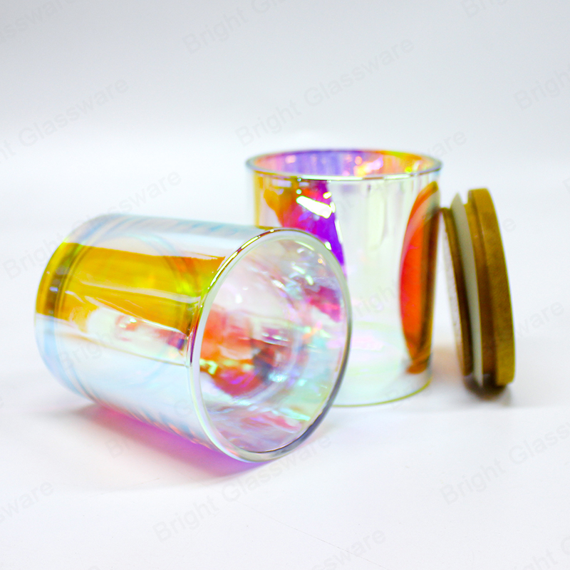 China Eco-friendly Electroplating Iridescent Glass Candle Jars Wholesaler