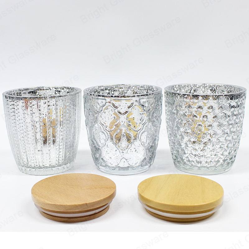 Color artesanal personalizado irregular galvanizado plata rota China tarro de vidrio para vela