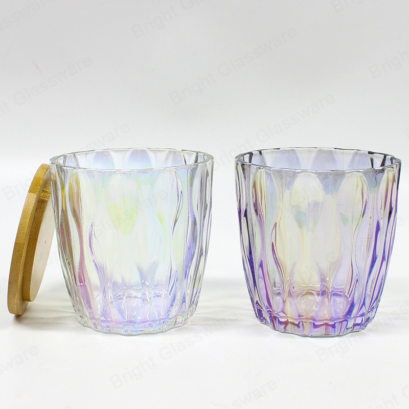 Wave Pattern Dégradé violet transparent en gros bocal en verre rond à bougie avec couvercle en bambou