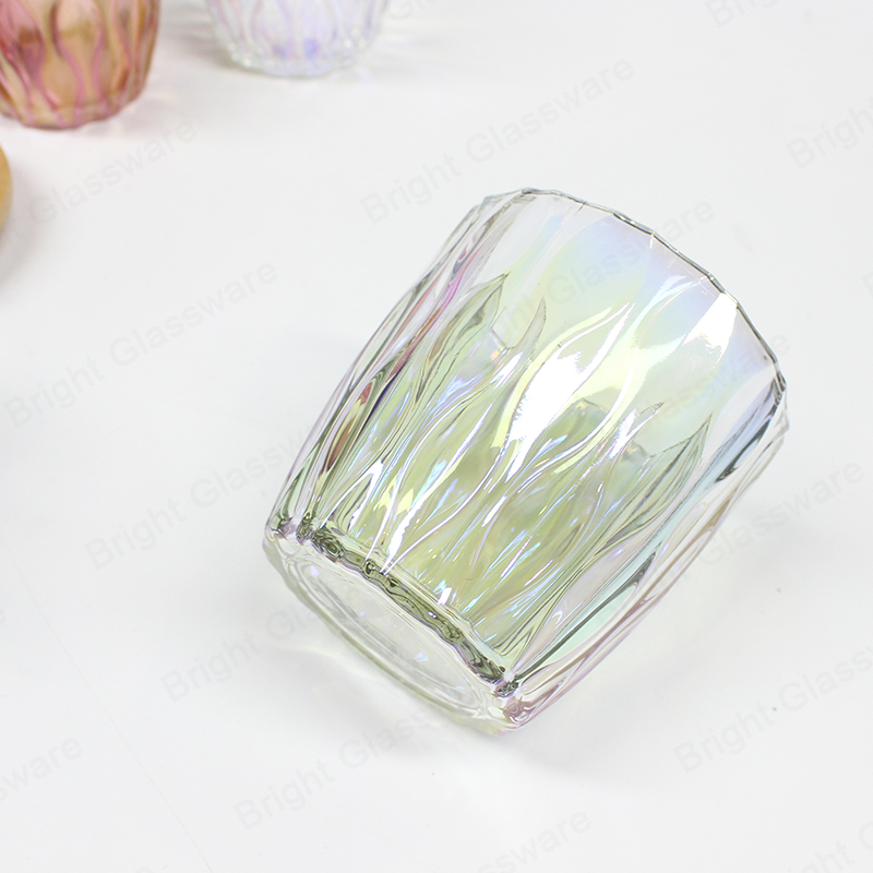 Clear Candle Holder Shiny Electroplated Wave Pattern Custom Glass Jar pour bougie