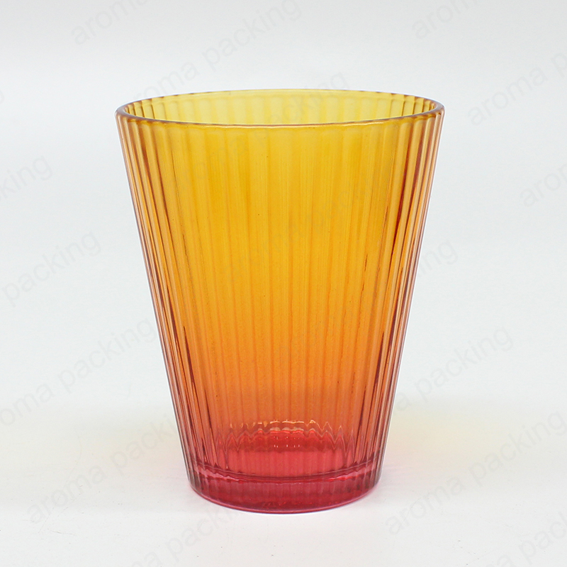 En forma de V en forma de raya degradado naranja color personalizado Mini vela tarro de vidrio para la decoración del hogar