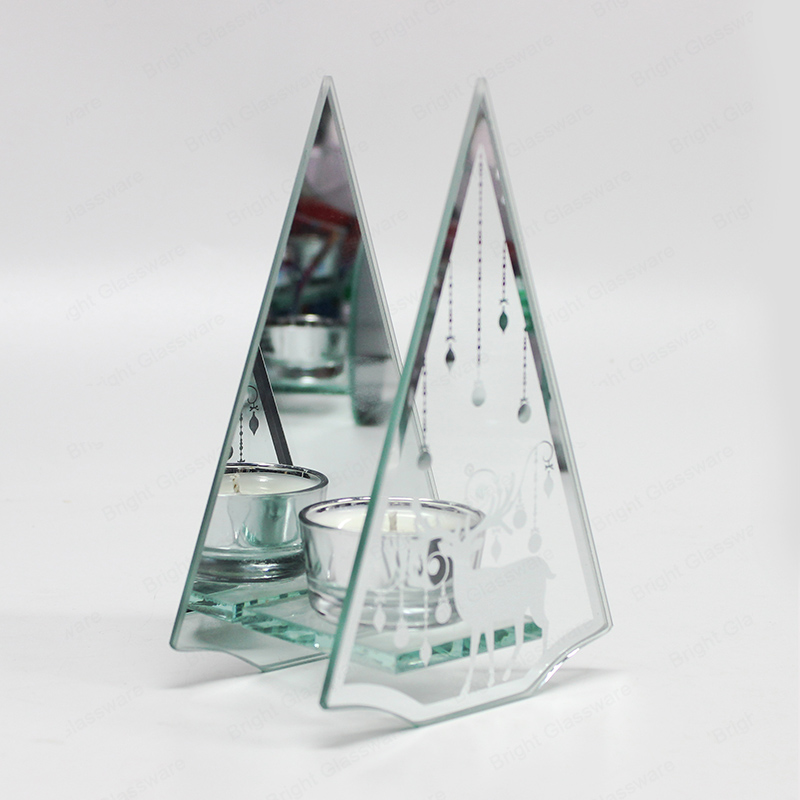 OEM ODM Triangle Silk Print Pattern Clear Glass Tealight Candle Holders pour cadeau de Noël