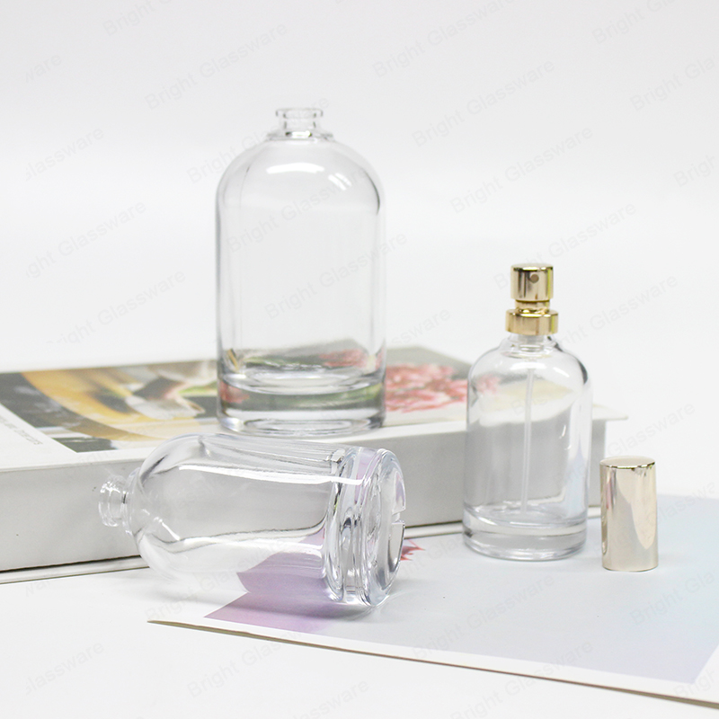 カスタムラウンド型クラシック透明ガラス空のクリスタル香水瓶、厚底